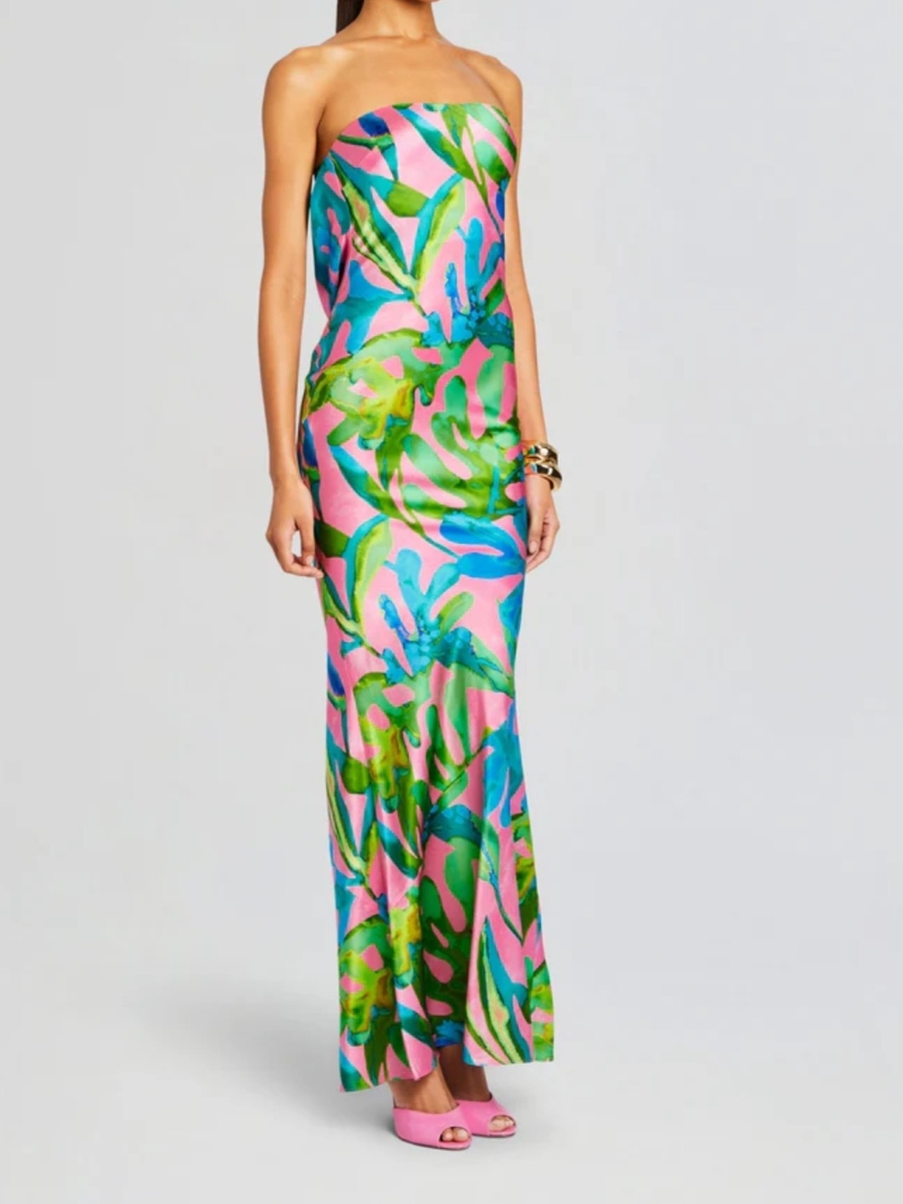 Retrofete Strapless Maxi Dress in Pink, Green & Blue